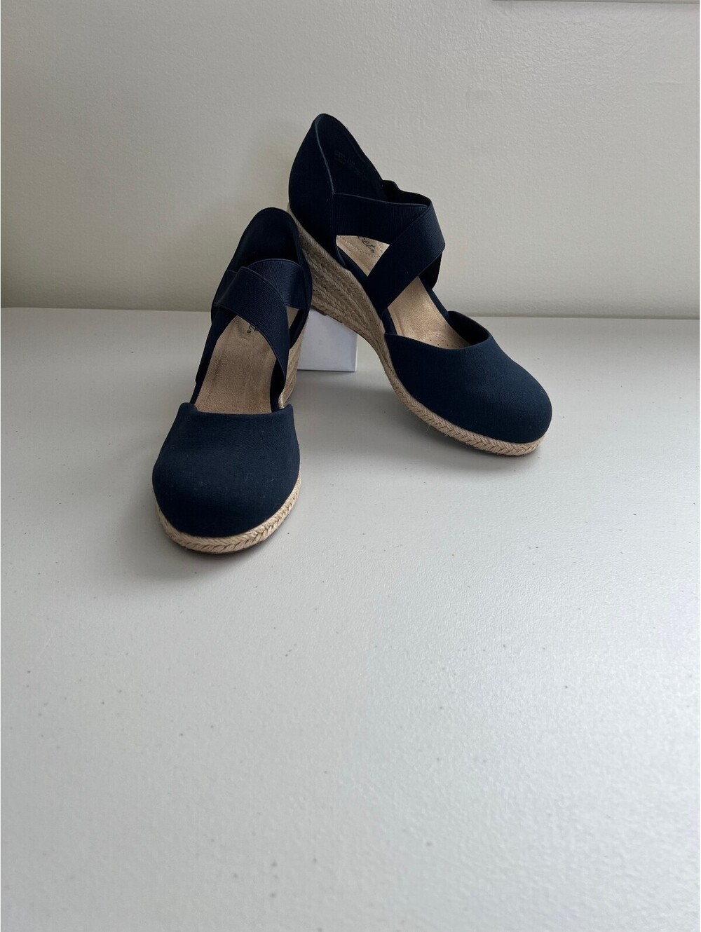 Easy Street Women's Pari Espadrille Wedge Sandals (Navy Canvas) - Size 11.0 M